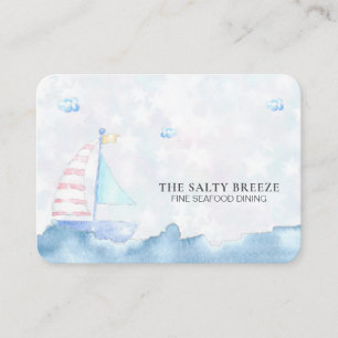*~* QR Logo Sea Pastel Sail Boat Fine Dining Beach Business Card