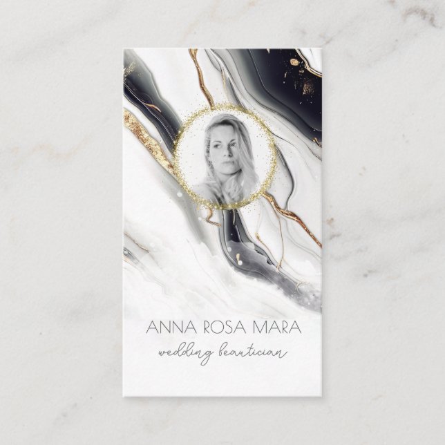 *~* QR Luxe Agate Marble PHOTO  LOGO Gold AP66 Business Card (Front)