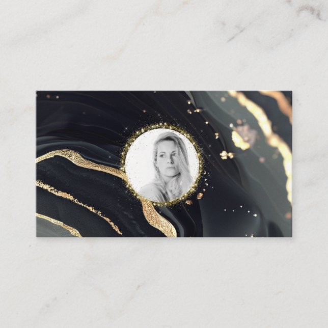 *~* QR  Marble Logo Gold Glitter AP66 Photo Business Card (Front)