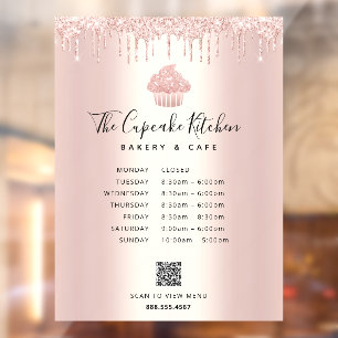 QR Menu Hours Cupcake Bakery Rose Gold Glitter Win