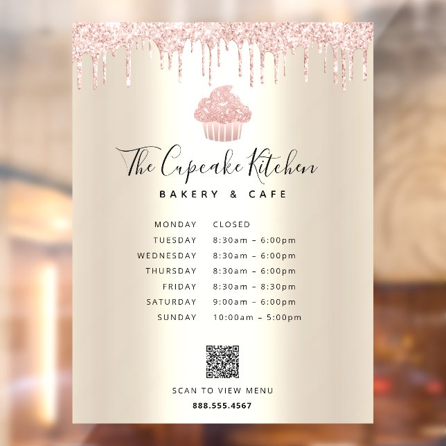 QR Menu Hours Pink Cupcake Glitter Bakery Gold (Sheet 2)