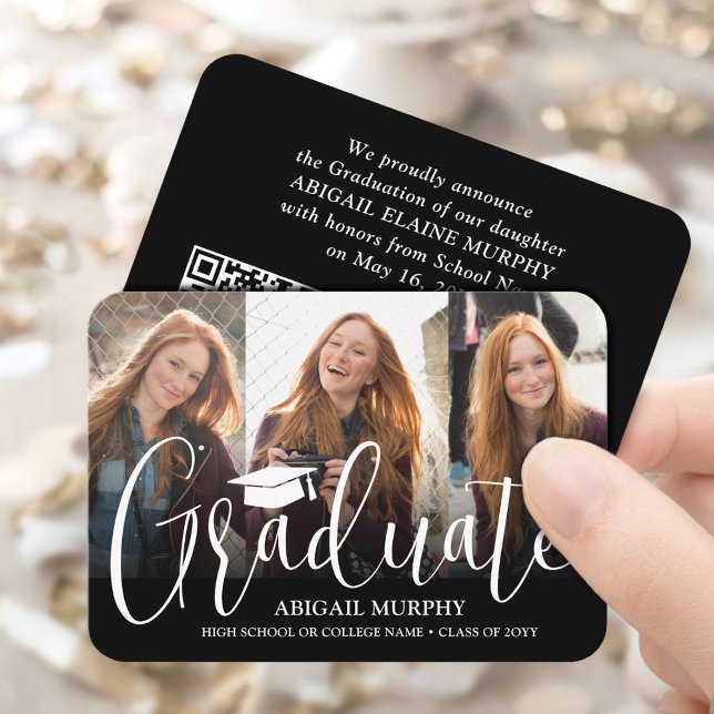 QR Mini Graduation Announcement 3 Photo Insert (Creator Uploaded)