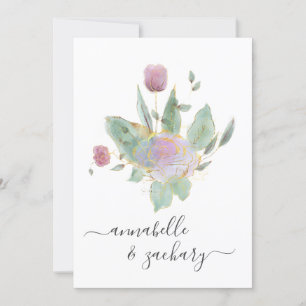 *~* QR MINIMAL RSVP Rose Bud Bouquet AR12 Wedding Invitation