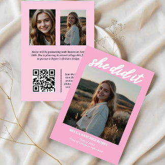 Qr modern trendy script graduation announcement 