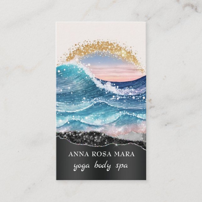 *~* QR Nautical Beach Sand Waves Sea Art Ocean AR7 Business Card (Front)