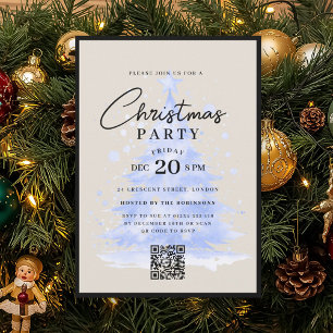 QR Navy BLUE Christmas Tree Christmas Party Invitation