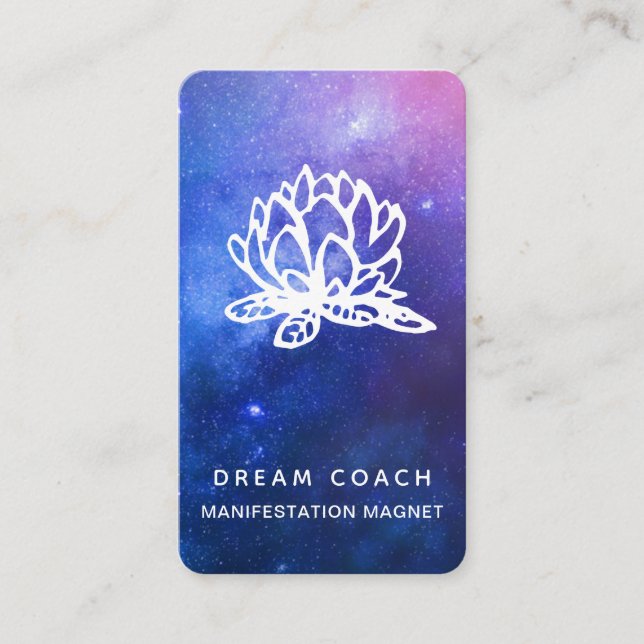*~ QR Night Celestial Galaxy Sky Lotus Floral Business Card (Front)
