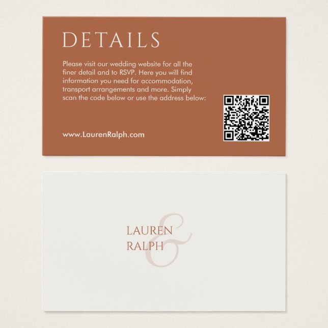 QR Ochre & Ivory Wedding Registry Enclosure Card (Front & Back)