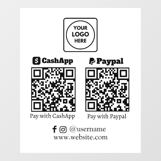 QR Payment | CashApp & PayPal Business Display (Sheet)