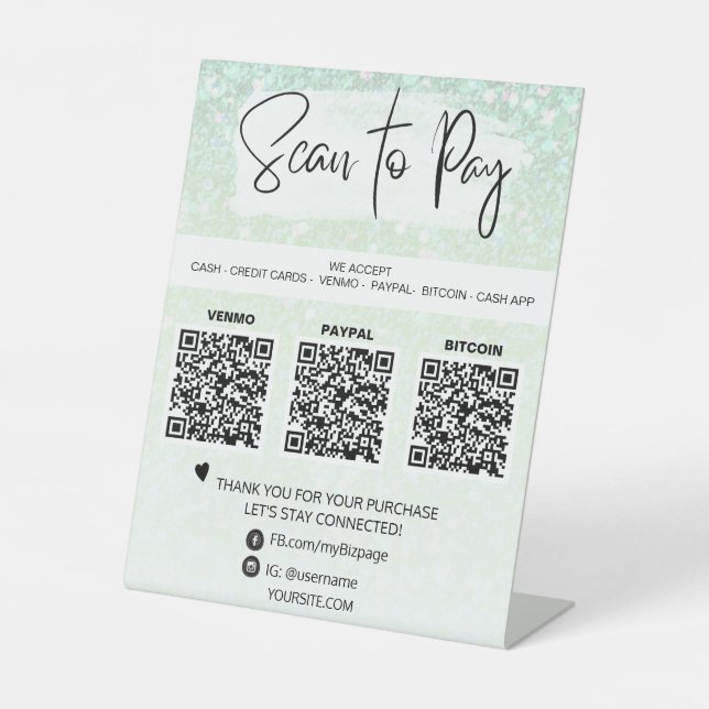 *~* QR PAYMENT Table Tent Pedestal Sign Tabletop (Front)