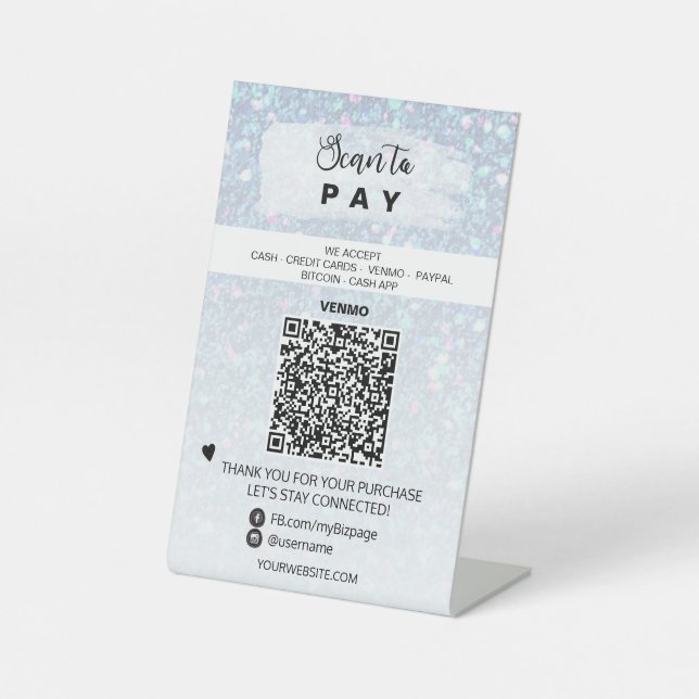 *~* QR PAYMENT Table top Table Tent  Pedestal Sign (Front)