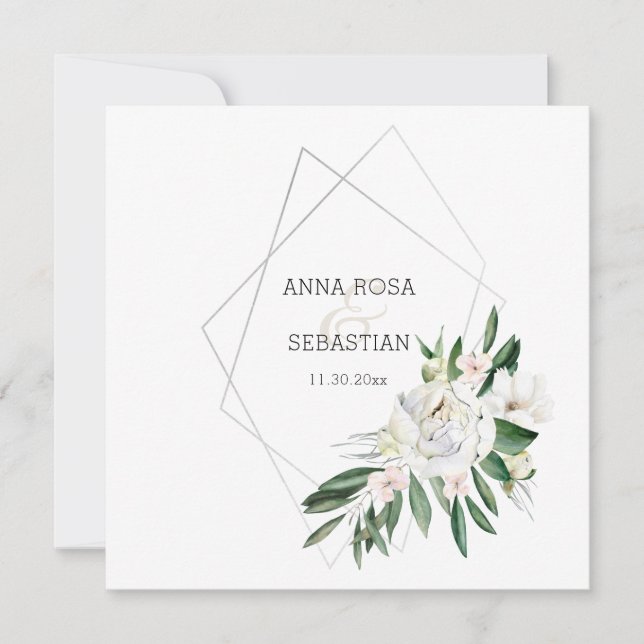 *~* QR PEONY Floral RSVP Frame AR15  Wedding Invitation (Front)