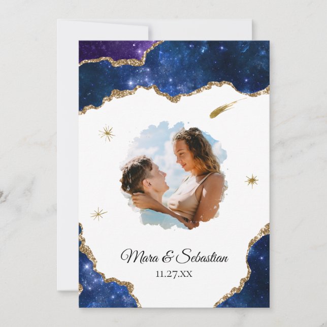 *~* QR - PHOTO - RSVP AR13 Cosmic AGATE Wedding Invitation (Front)