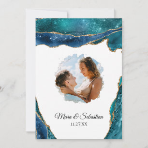 *~* QR - PHOTO - RSVP AR13 Teal AGATE Wedding Invitation