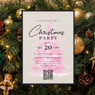 QR Pink Christmas Tree Christmas Party Invitation