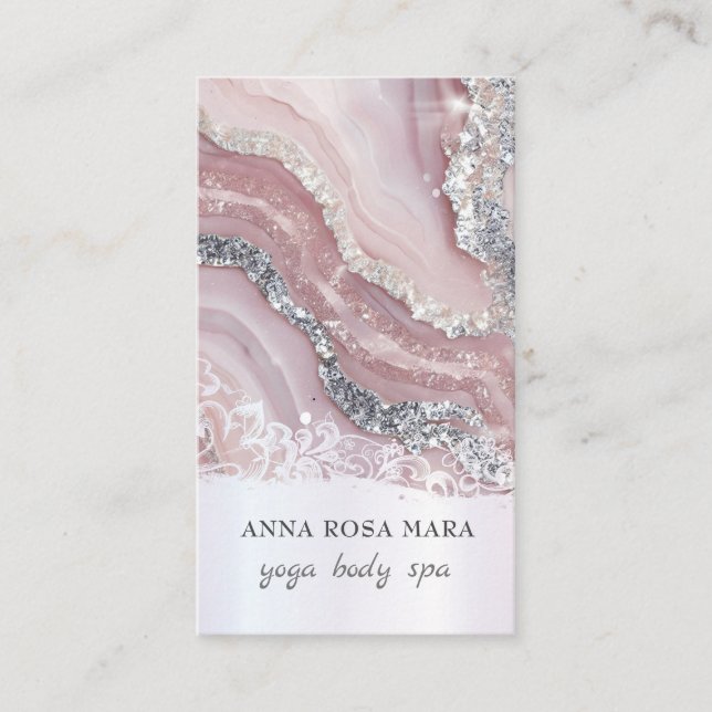 *~* QR Pink Silver Luxe Agate Glitter AP66 Business Card (Front)