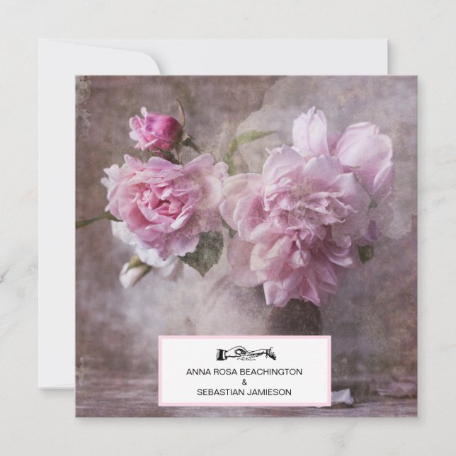 *~* QR RSVP Vintage Art  Peony Floral AR23 WEDDING Invitation (Front)