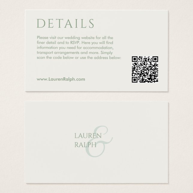 QR Sage & Ivory Gift Registry Enclosure Card (Front & Back)