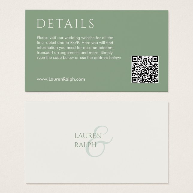 QR Sage & Ivory Wedding Registry Enclosure Card (Front & Back)