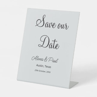 QR Save Our Date add photoname date black white Pedestal Sign