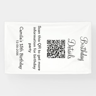 QR scan birthday party details modern 15 birthday Banner