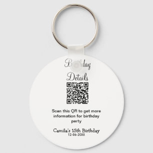 QR scan birthday party details modern 15 birthday  Key Ring