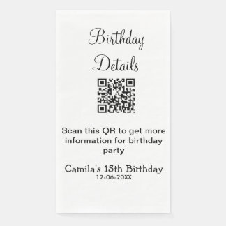 QR scan birthday party details modern 15 birthday Napkin