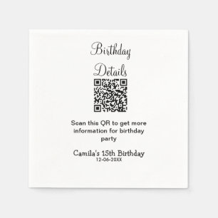 QR scan birthday party details modern 15 birthday  Napkin