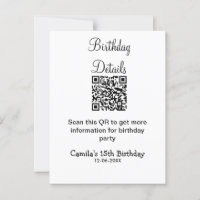 QR scan birthday party details modern 15 birthday