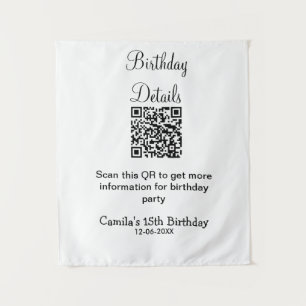 QR scan birthday party details modern 15 birthday  Tapestry