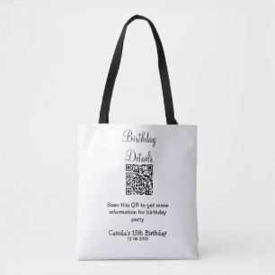 QR scan birthday party details modern 15 birthday Tote Bag
