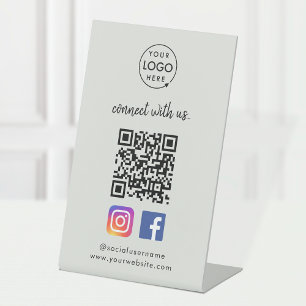 QR Scan to Connect Instagram Facebook Grey Pedestal Sign