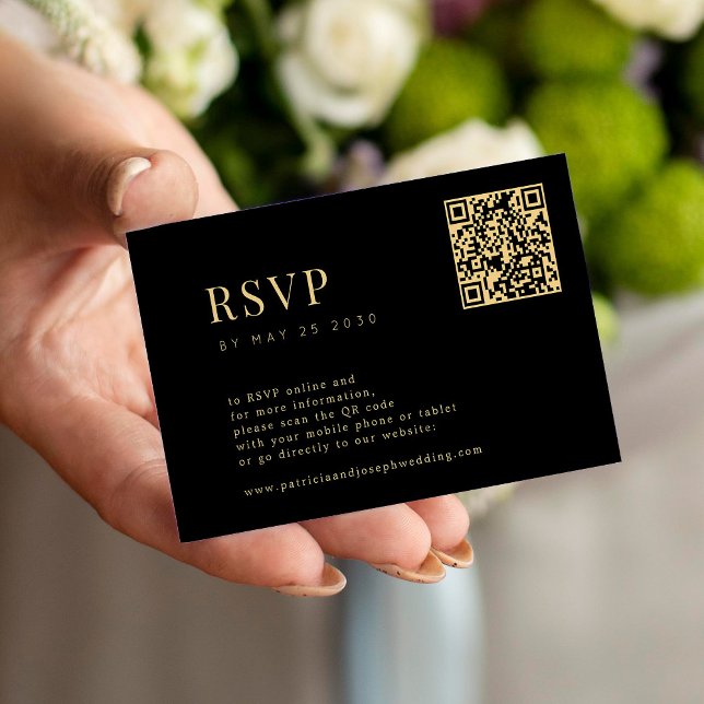 QR simple elegant minimal gold black wedding RSVP Enclosure Card (Creator Uploaded)
