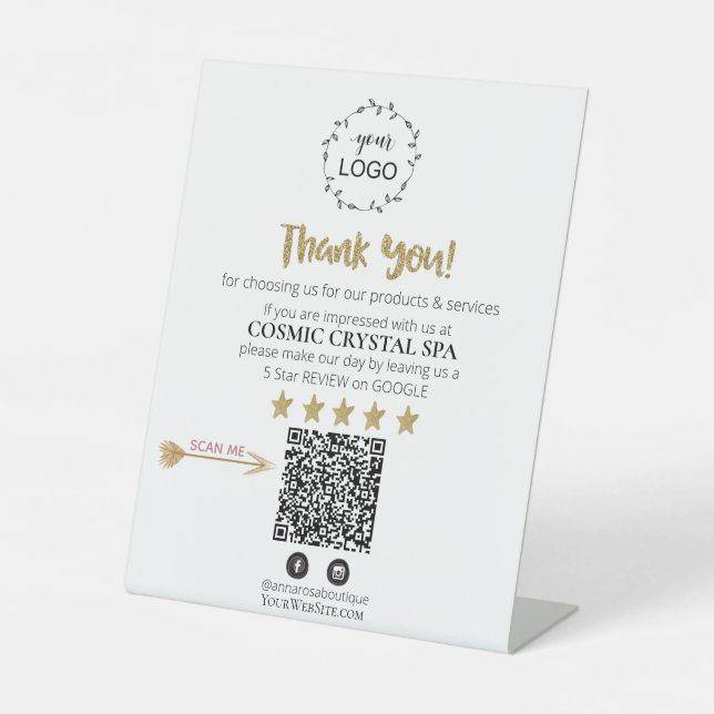 *~* QR Simple Minimal  Review Logo THANK YOU AP8 P Pedestal Sign (Front)