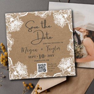 QR Simple Rustic Save the Date Photo Wedding Invitation