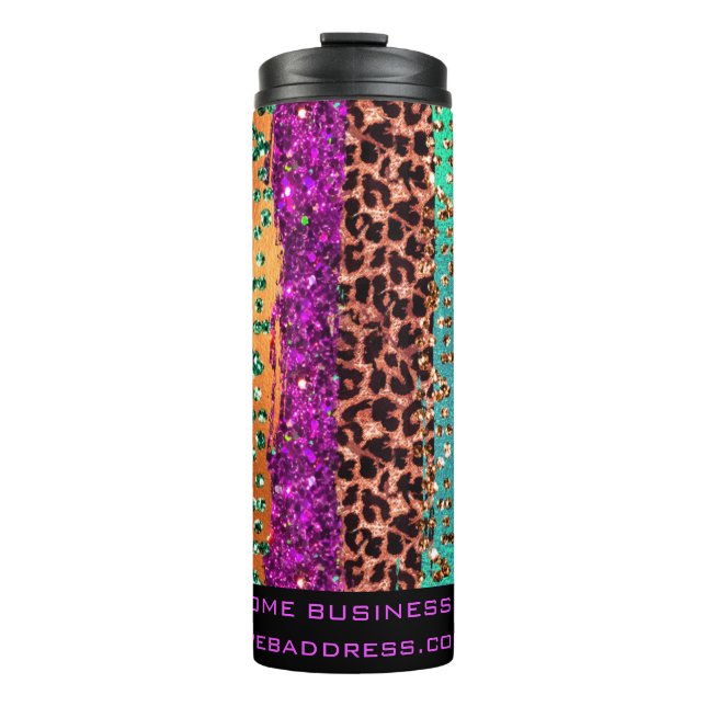 *~* QR SWAG Animal Print Glitter Rainbow Girly  Thermal Tumbler (Front)