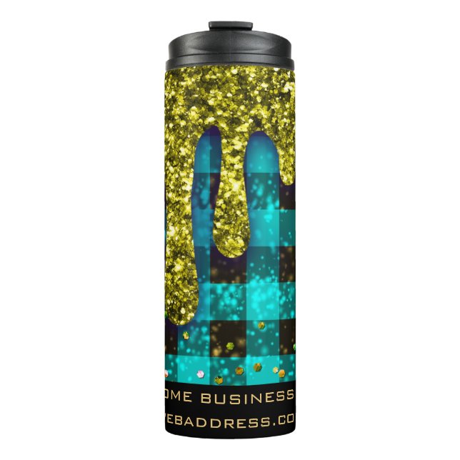 *~* QR SWAG  Rustic Christmas Gold Drip Plaid Ther Thermal Tumbler (Front)