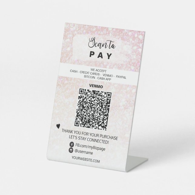 *~* QR Table top Table Tent PAY Pedestal Sign (Front)