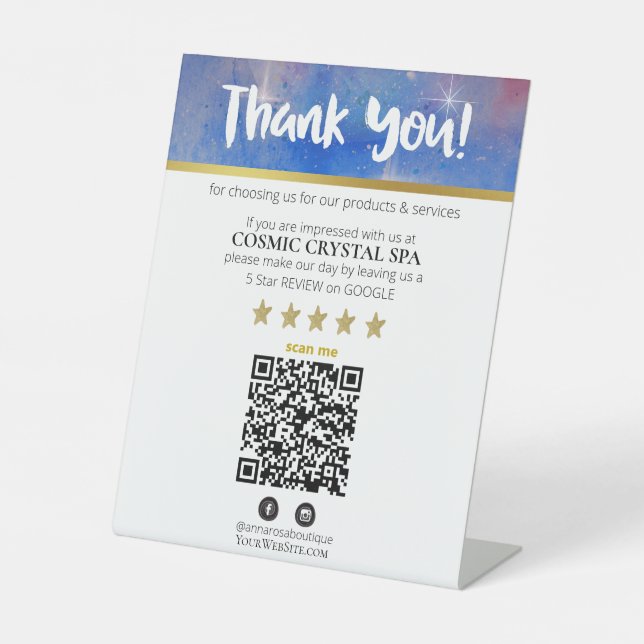 *~* QR - THANK YOU REVIEW Cosmos Galaxy Nebula AP8 Pedestal Sign (Front)