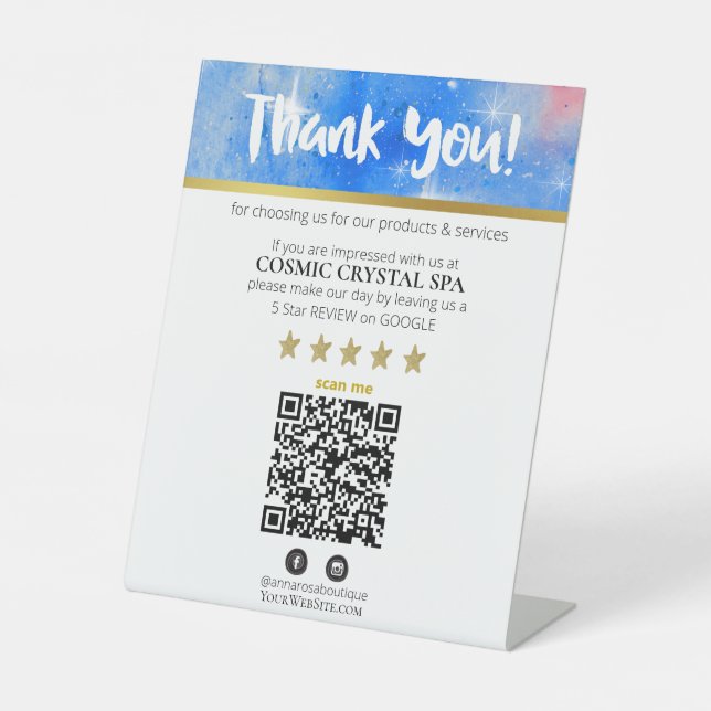 *~* QR THANK YOU REVIEW Cosmos Galaxy Nebula AP8 Pedestal Sign (Front)