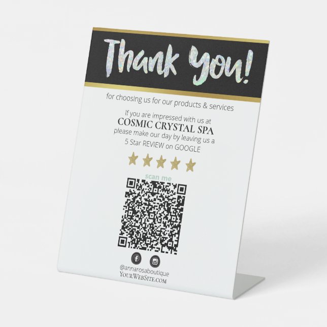 *~* QR THANK YOU REVIEW Pastel HOLO AP8 Pedestal Sign (Front)