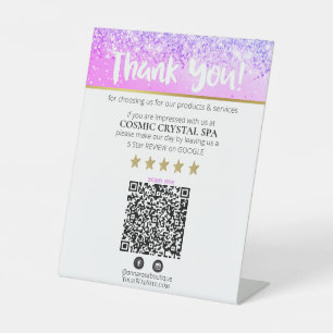 *~* QR THANK YOU REVIEW Violet Pink Glitter AP8 Pedestal Sign