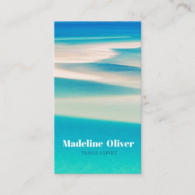 QR Travel Business Ocean Beach Sea Aqua Blue  Business Card (Front)