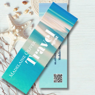 QR Travel Business Ocean Beach Sea Modern Blue  Mini Business Card