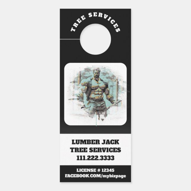 *~*  QR Tree Services  Muscular Man  Door Hanger (Front)