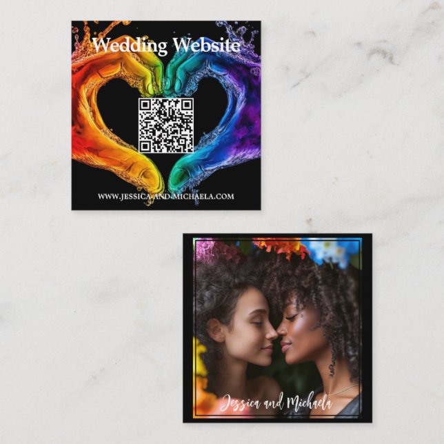 🌈❤️QR + Wedding DETAILS Heart of Pride wedding Enclosure Card (Front/Back)