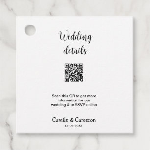 QR WEDDING WEBSITE add photoname date black white Favour Tags