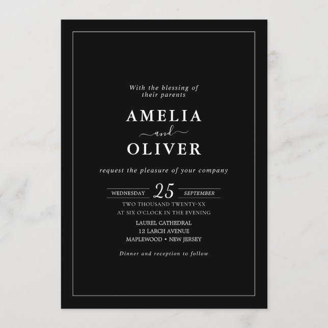 QR Weekend Events Dark Black Minimalist Wedding Invitation (Front)
