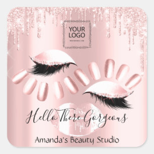 QRCoce Logo Rose Drips Kiss Nails Lashes Products Square Sticker