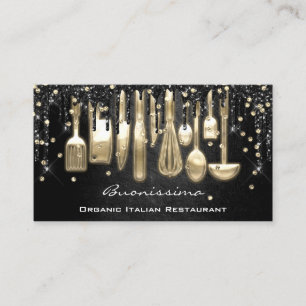 QRCode Chef Kitchen Drips Logo Knife Black Gold Business Card